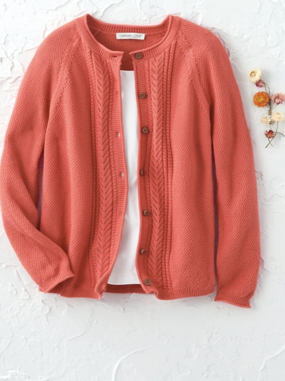 Coldwater Creek Lightweight Peaks Cardigan Womens L Cotton Knit Rust Cottagecore